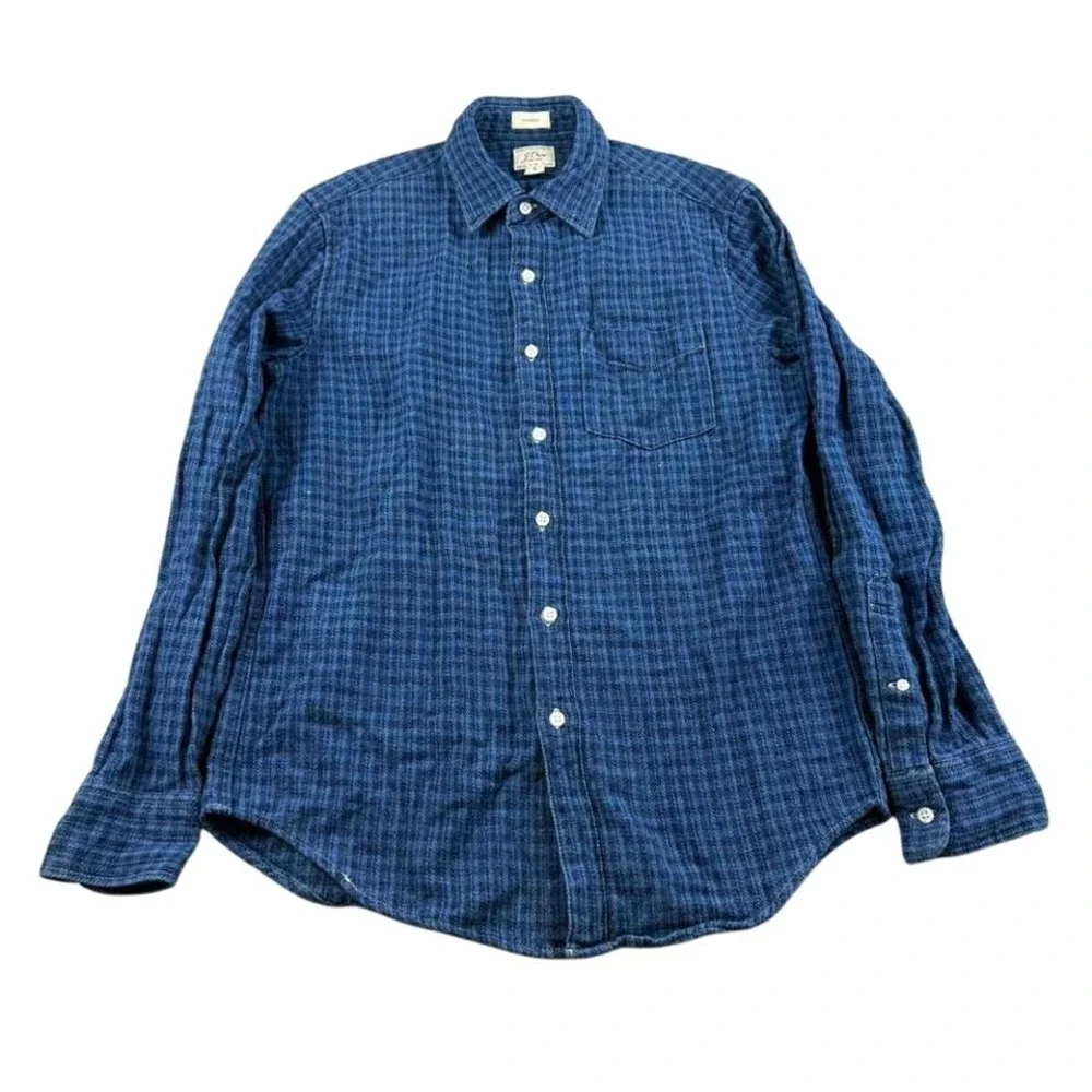 J.Crew Button Down Shirt‎ Men S Every Stitch Considered Indigo Plaid Classic Fit